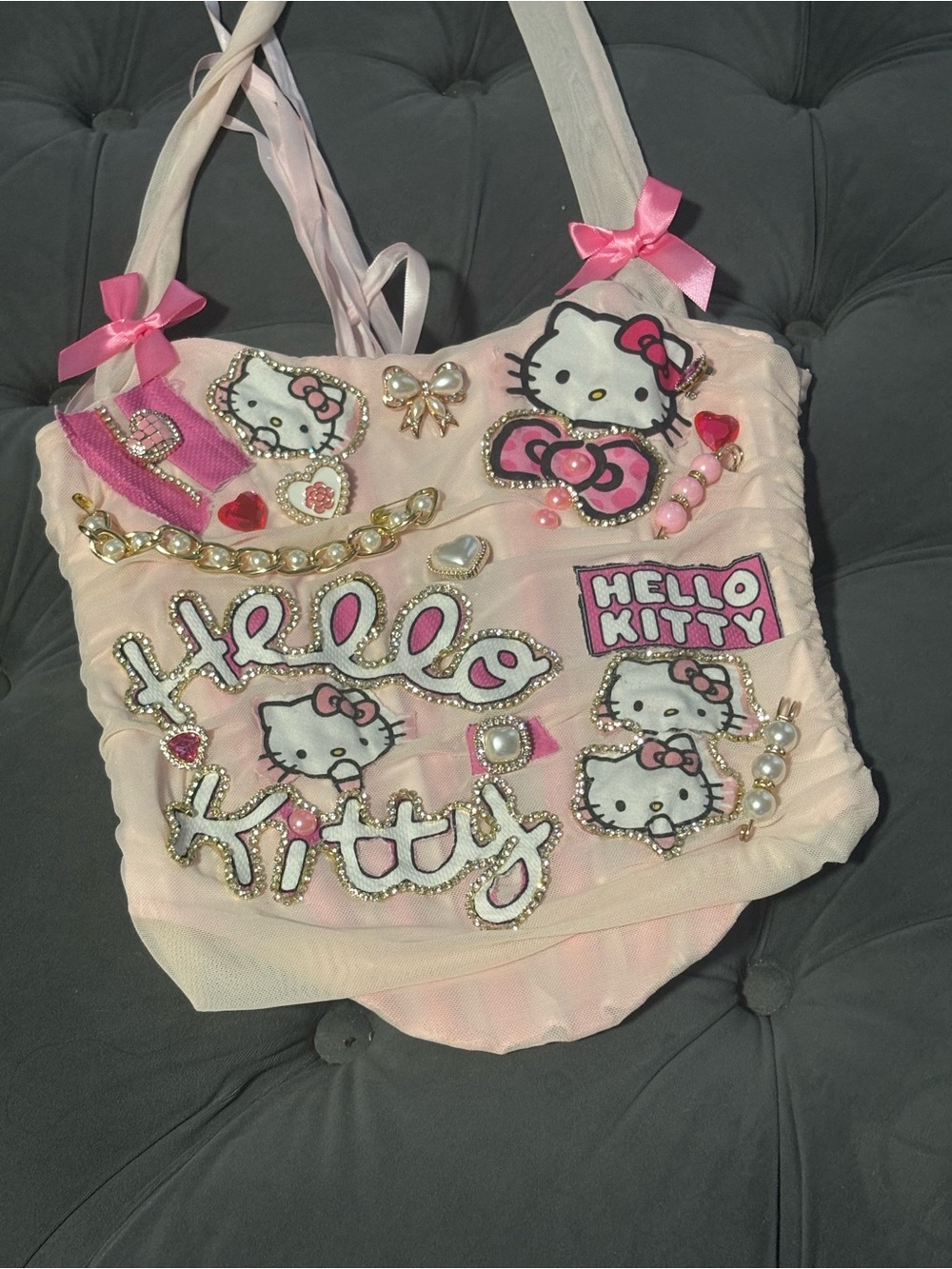 Hello Kitty Pink & White Embellished Kids Tote Bag